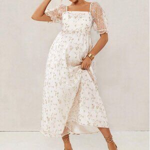 SHEIN Beige Nude Floral Dress - Pregnancy Maternity